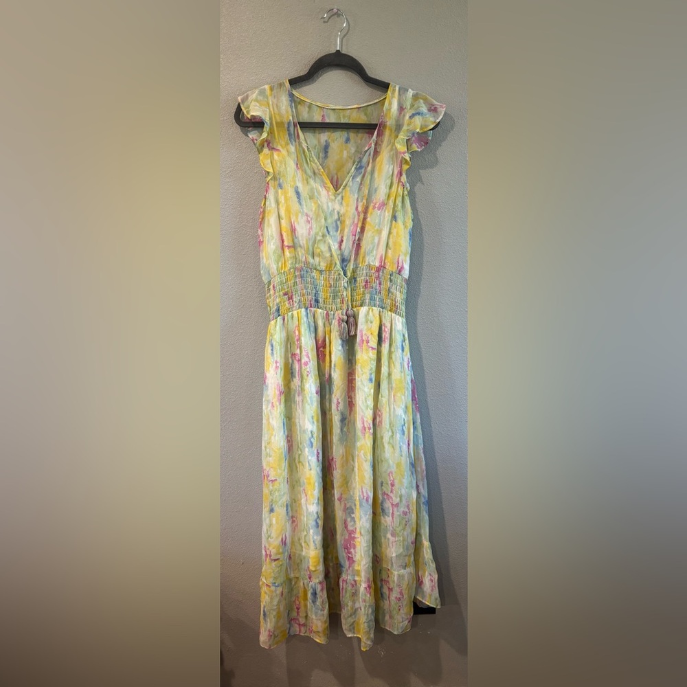 Anthropologie Yellow and Pink Midi Dress